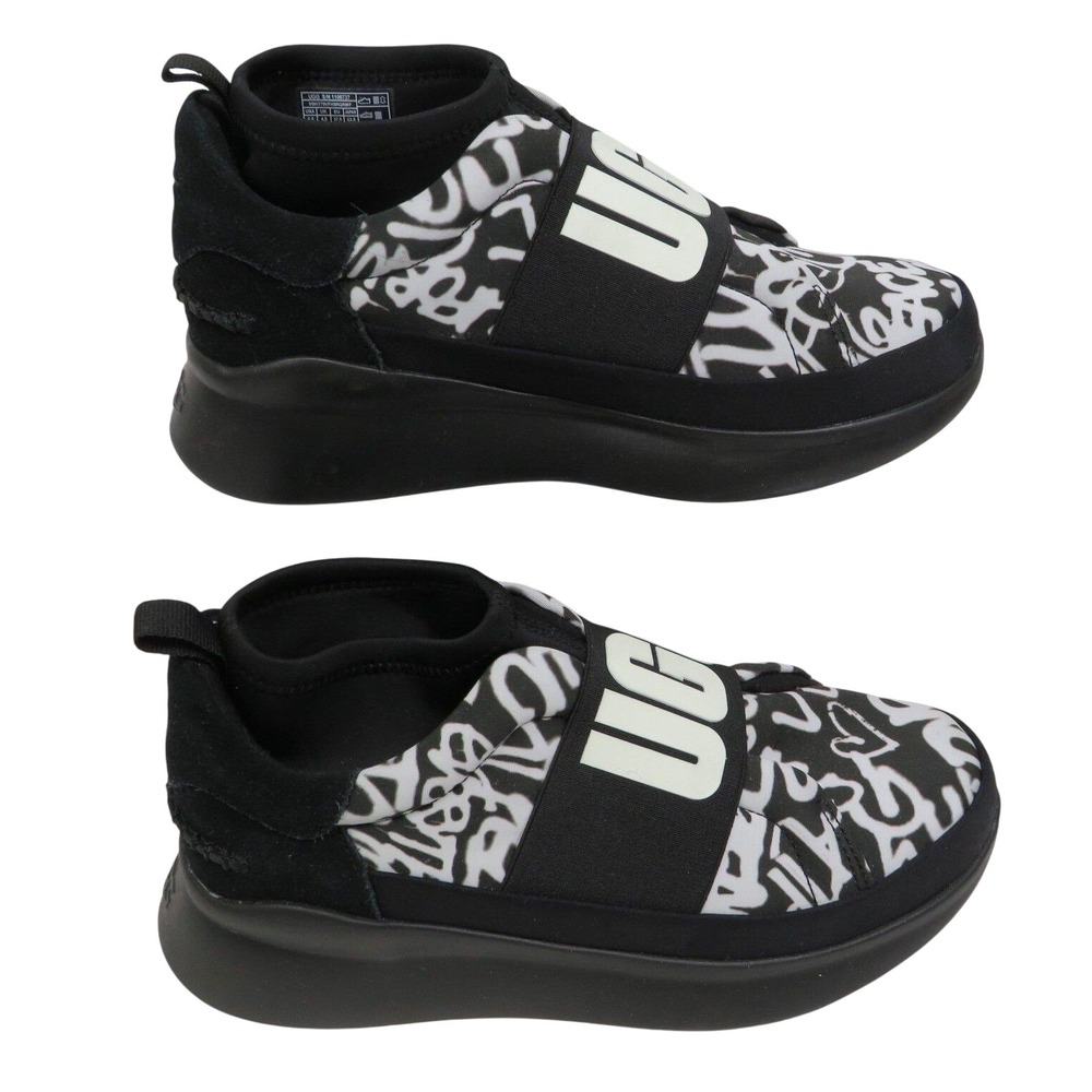 UGG Neutra Graffiti Sneakers Black White Slip On Logo 1106737 Womens Size 6.5